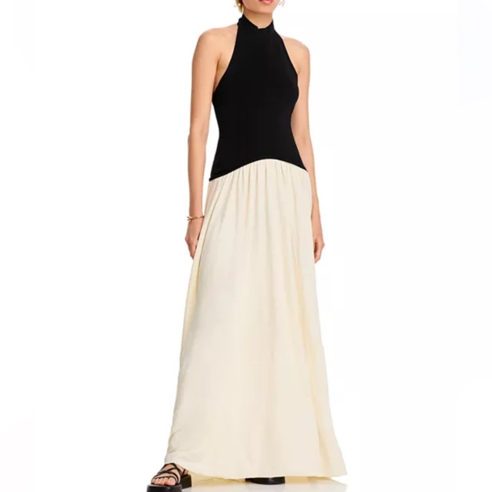 Solid and striped maxi dress